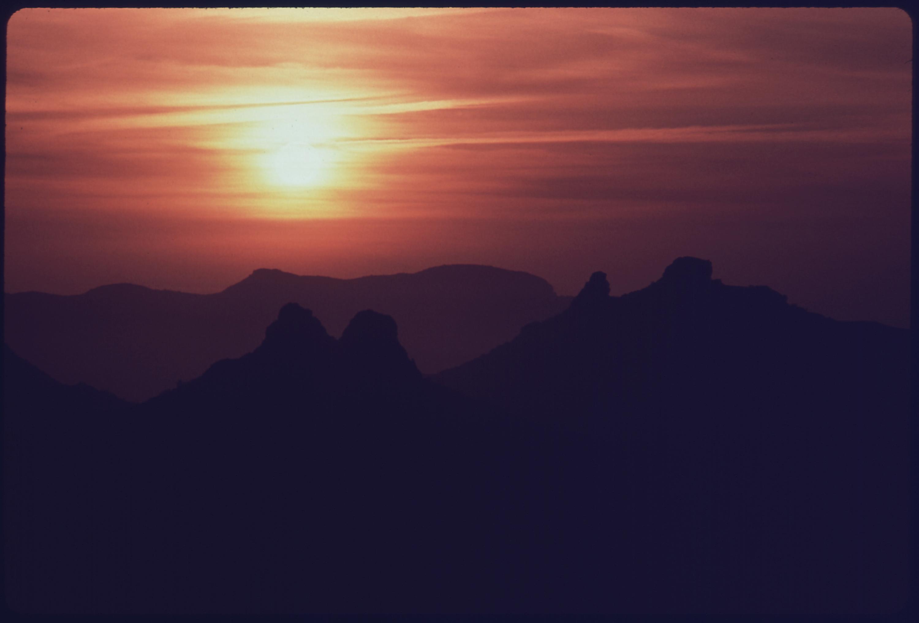 Sunset in the Santa Monica Mountains near the west edge of Los Angeles County, California, May 1975